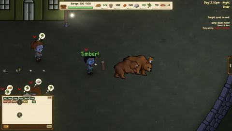 A visible perk: Timber! A scout rolls a log down a lane into the night's raiders.